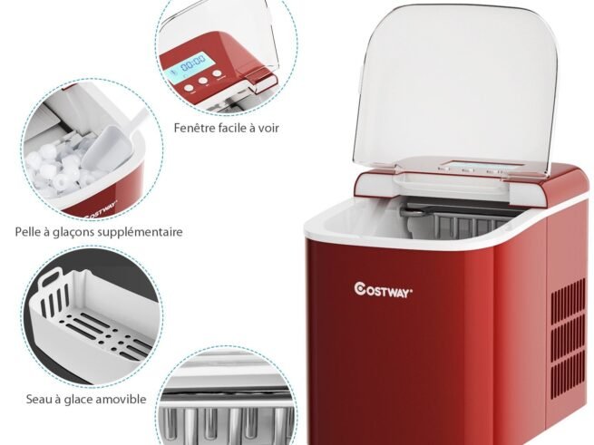 Ice Cube Maker Machine 12KG/24H 2 Ice Cube Sizes 2.1L Tank 9pcs in 7 Minutes