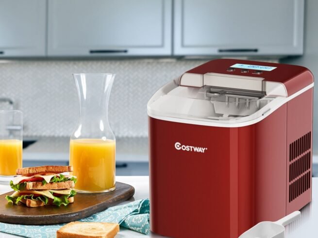 Ice Cube Maker Machine 12KG/24H 2 Ice Cube Sizes 2.1L Tank 9pcs in 7 Minutes