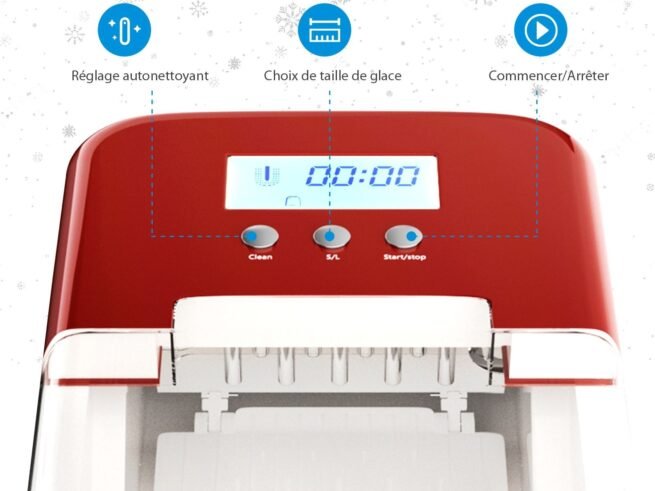 Ice Cube Maker Machine 12KG/24H 2 Ice Cube Sizes 2.1L Tank 9pcs in 7 Minutes