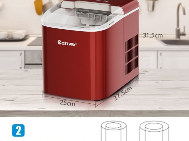 Ice Cube Maker Machine 12KG/24H 2 Ice Cube Sizes 2.1L Tank 9pcs in 7 Minutes