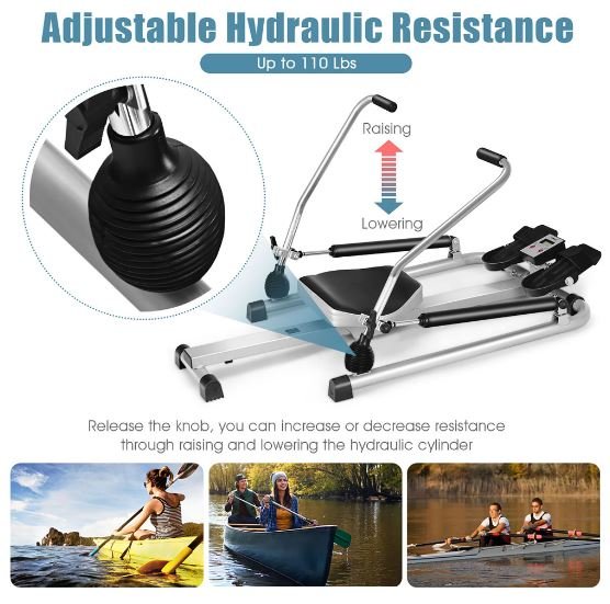 Fitness Rowing Machine Hydraulic Resistance Adjustable 50kg LCD Display