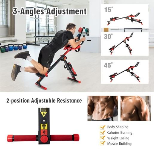 4-in-1 Abdominal Rowing Machine Foldable Intensity Seat Angles