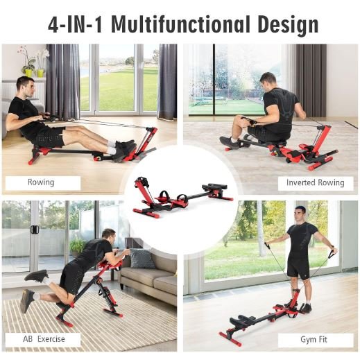 4-in-1 Abdominal Rowing Machine Foldable Intensity Seat Angles