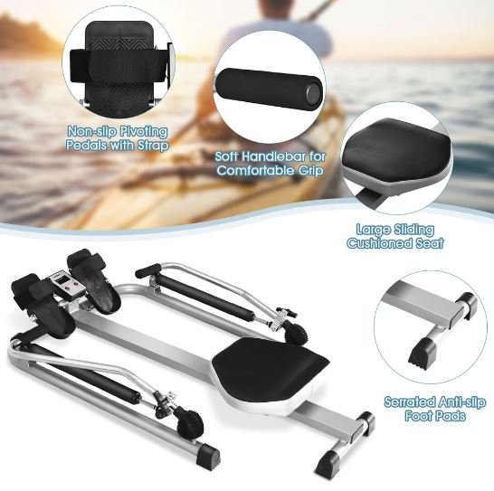 Fitness Rowing Machine Hydraulic Resistance Adjustable 50kg LCD Display