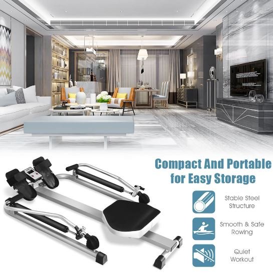 Fitness Rowing Machine Hydraulic Resistance Adjustable 50kg LCD Display