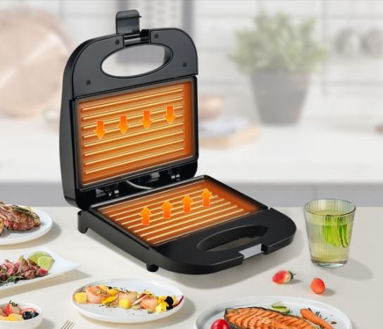 Sandwich Maker 750 W Electric Waffle Grill Panini Press for 2 Slices