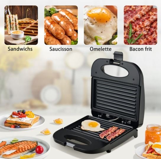 Sandwich Maker 750 W Electric Waffle Grill Panini Press for 2 Slices