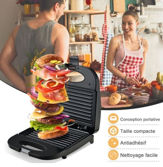 Sandwich Maker 750 W Electric Waffle Grill Panini Press for 2 Slices