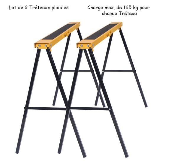 2 Foldable and Portable Metal Sawhorses Max Load 250kg 99.5x48.5x78cm