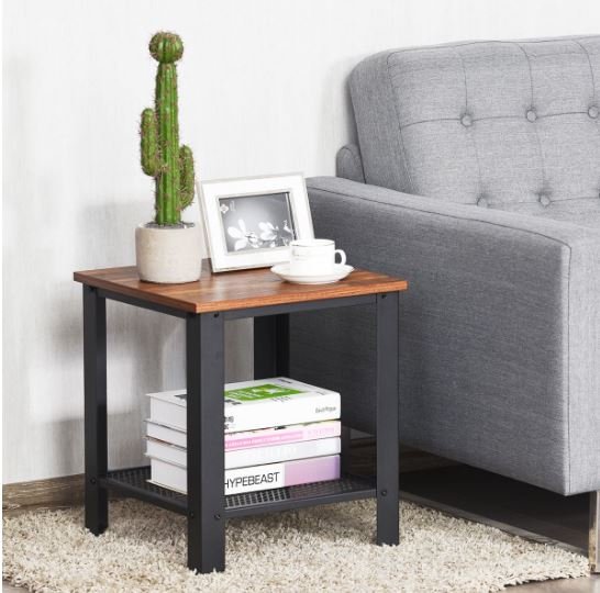Industrial Side Table 2-Layer Bedside Table 40 x 40 x 45.5CM