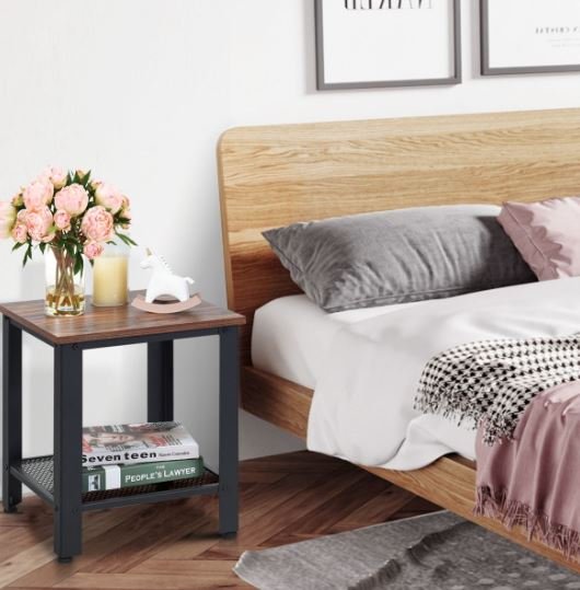 Industrial Side Table 2-Layer Bedside Table 40 x 40 x 45.5CM