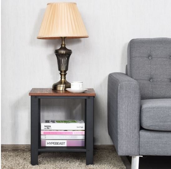 Industrial Side Table 2-Layer Bedside Table 40 x 40 x 45.5CM