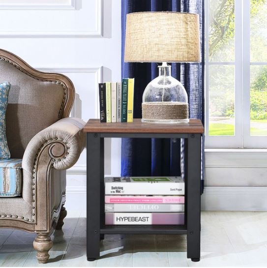 Industrial Side Table 2-Layer Bedside Table 40 x 40 x 45.5CM