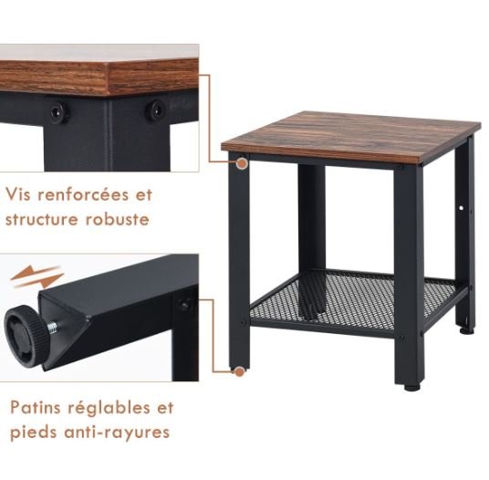 Industrial Side Table 2-Layer Bedside Table 40 x 40 x 45.5CM