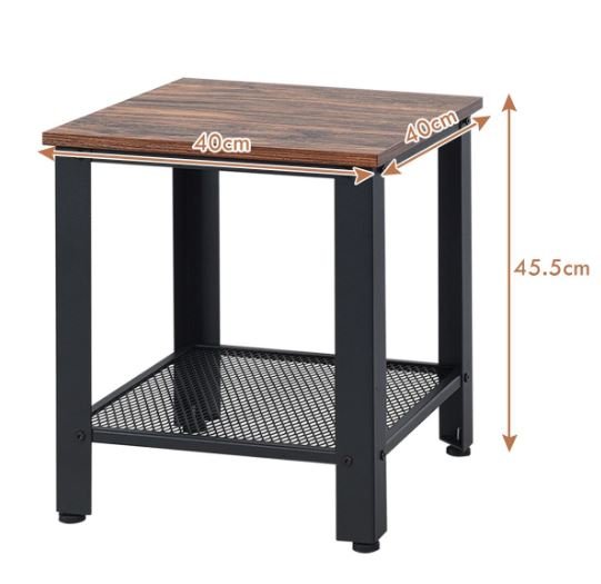 Industrial Side Table 2-Layer Bedside Table 40 x 40 x 45.5CM