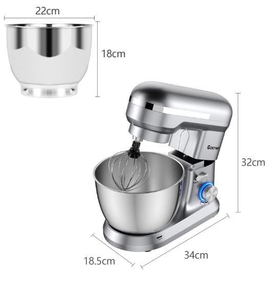 Food Processor 1300W Stand Mixer 4.5L Stainless Steel Bowl 8 Adjustable Speeds