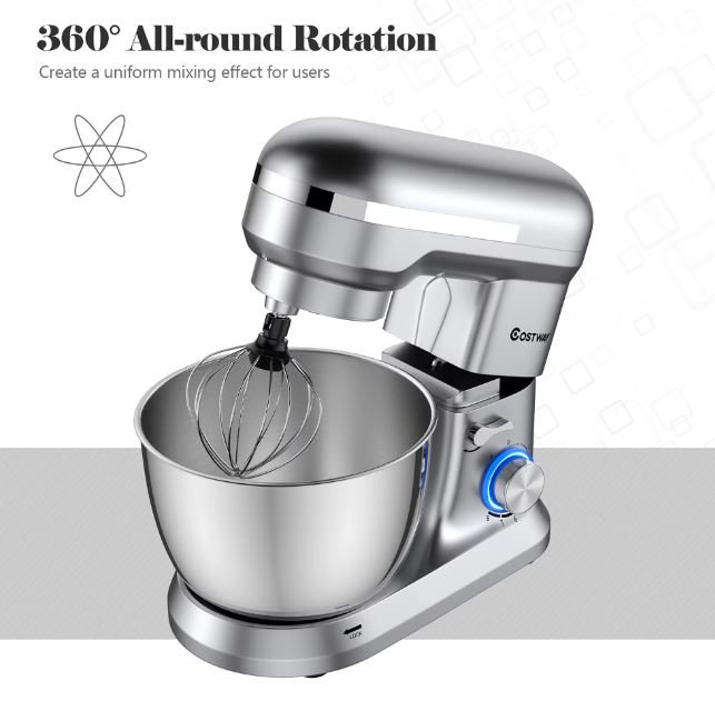 Food Processor 1300W Stand Mixer 4.5L Stainless Steel Bowl 8 Adjustable Speeds