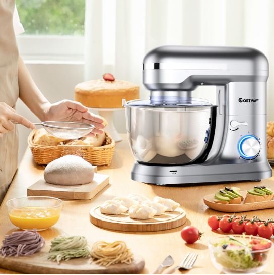 Food Processor 1300W Stand Mixer 4.5L Stainless Steel Bowl 8 Adjustable Speeds