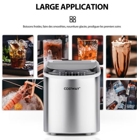 Ice Cube Maker 12KG/24H 2 Ice Cubes Sizes 2.2L Tank 9pcs in 6 Minutes