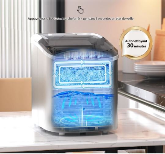 Ice Cube Maker 12KG/24H 2 Ice Cubes Sizes 2.2L Tank 9pcs in 6 Minutes