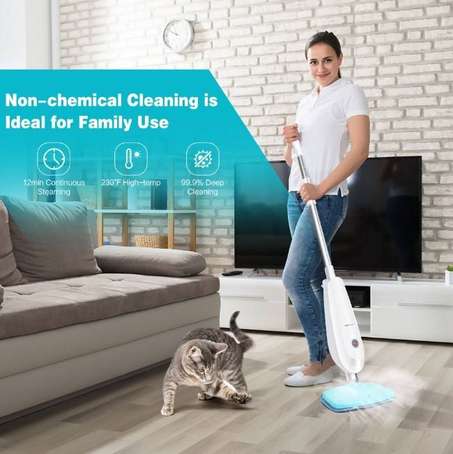 1300W Portable Steam Mop 250ml Water Tank 3 Accessories