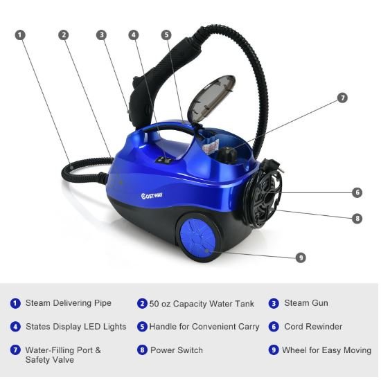 Multipurpose Steam Cleaning Mop 4.0 BAR 2000W 1.5 L Tank for Floor Carpet