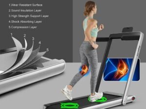 2 in 1 Foldable Electric Treadmill 1 to 12 Km/H 1.67KW Motor Bluetooth Speaker
