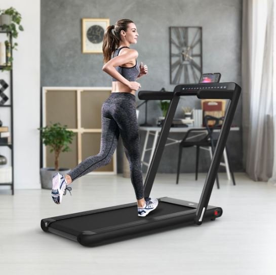 Foldable Treadmill 0.75HP Double LED Display APP 12 km/h Black