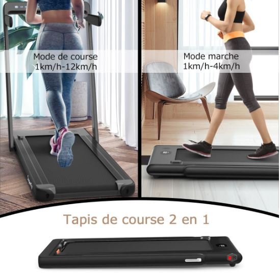 Foldable Treadmill 0.75HP Double LED Display APP 12 km/h Black