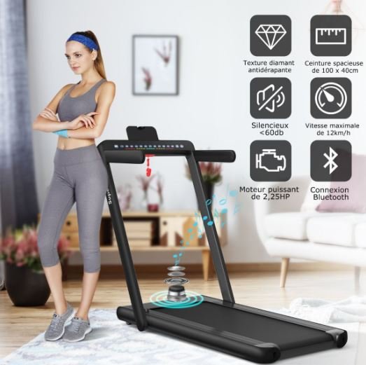 Foldable Treadmill 0.75HP Double LED Display APP 12 km/h Black