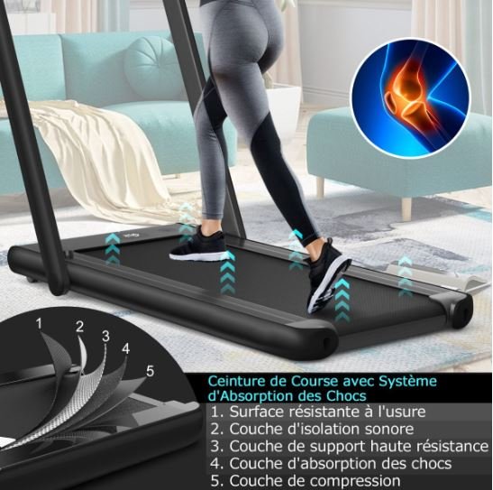 Foldable Treadmill 0.75HP Double LED Display APP 12 km/h Black