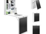 White Folding Wall Table Desk with Blackboard Integrated Shelf