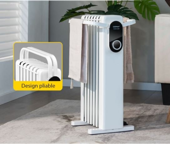 Electric Oil Radiator Space Heater 1500W 3 Heats Adjustable Towel Racks Double Protection