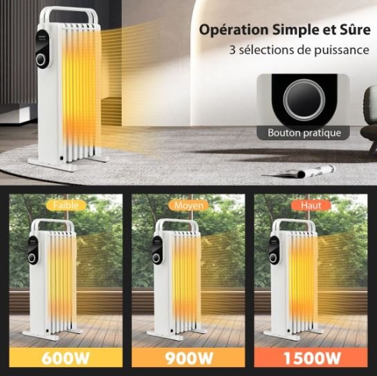 Electric Oil Radiator Space Heater 1500W 3 Heats Adjustable Towel Racks Double Protection