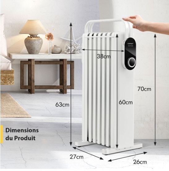 Electric Oil Radiator Space Heater 1500W 3 Heats Adjustable Towel Racks Double Protection