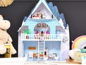 Wooden Dollhouse Dream Doll House 3-Level 15 Furniture 3 Dolls