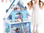 Wooden Dollhouse Dream Doll House 3-Level 15 Furniture 3 Dolls