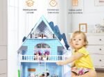 Wooden Dollhouse Dream Doll House 3-Level 15 Furniture 3 Dolls
