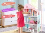 Wooden Dollhouse 8 Accessory 3 Floors Doll House 71 x 23.5 x 87 CM