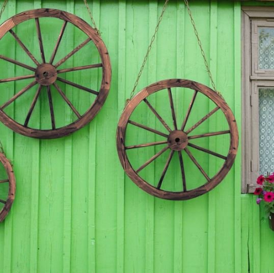 2 Wooden Wheels Vintage Decoration 76x76x3.5CM