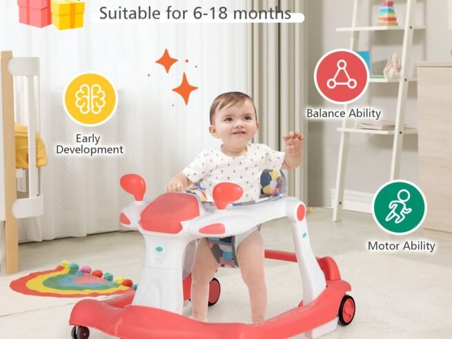 Foldable Baby Walker 2 in 1 Adjustable Height and Speed ​​Sound Effect with Lights