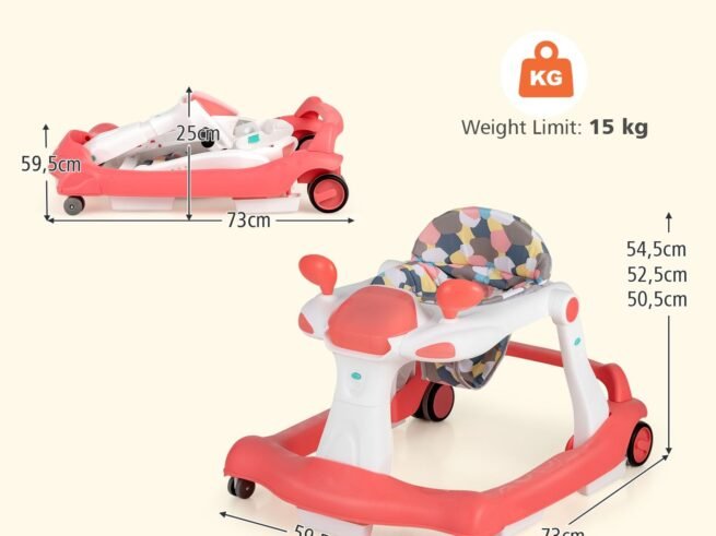 Foldable Baby Walker 2 in 1 Adjustable Height and Speed ​​Sound Effect with Lights