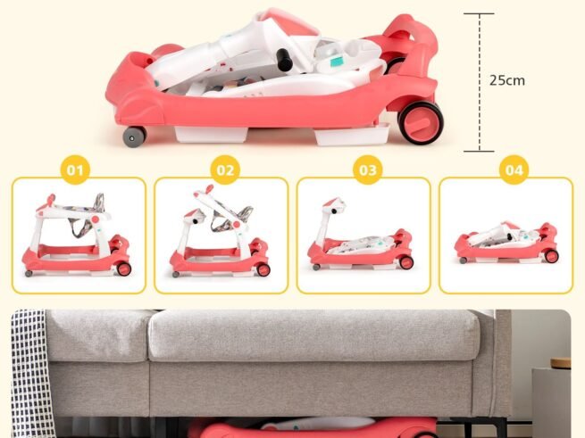 Foldable Baby Walker 2 in 1 Adjustable Height and Speed ​​Sound Effect with Lights