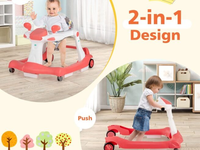 Foldable Baby Walker 2 in 1 Adjustable Height and Speed ​​Sound Effect with Lights