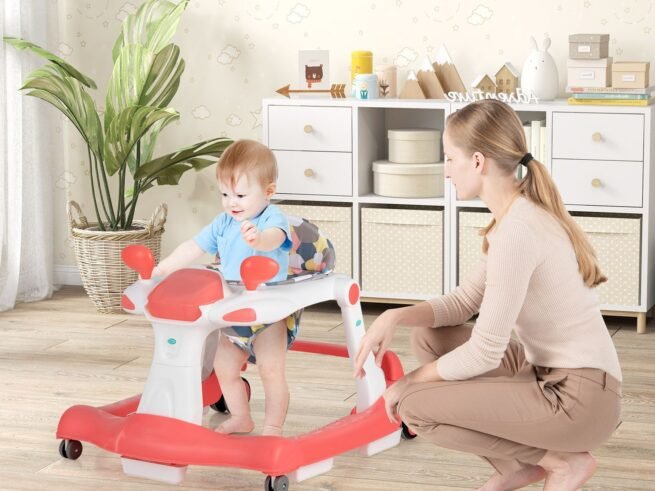 Foldable Baby Walker 2 in 1 Adjustable Height and Speed ​​Sound Effect with Lights