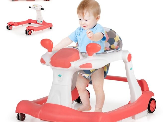 Foldable Baby Walker 2 in 1 Adjustable Height and Speed ​​Sound Effect with Lights