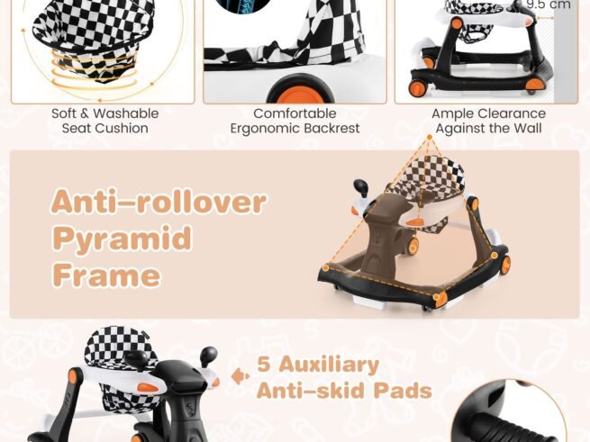 Foldable Baby Walker 2 in 1 Adjustable Height and Speed ​​Sound Effect with Lights