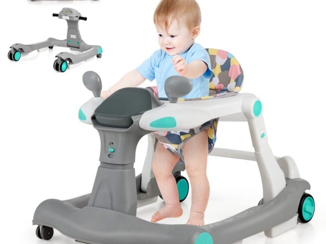 Foldable Baby Walker 2 in 1 Adjustable Height and Speed Sound Effect with Lights