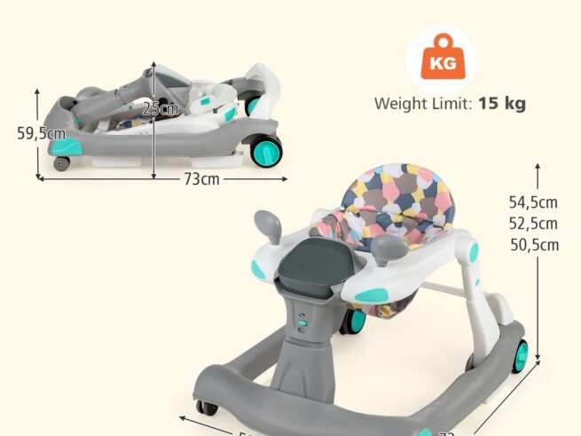 Foldable Baby Walker 2 in 1 Adjustable Height and Speed Sound Effect with Lights