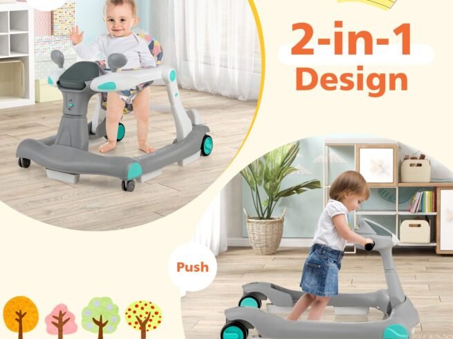 Foldable Baby Walker 2 in 1 Adjustable Height and Speed Sound Effect with Lights